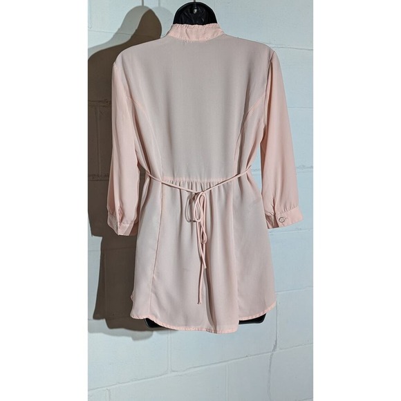 Heart Soul Ruffled Blouse Top Pink 3/4 Sleeve Button Down Tunic Medium - Picture 3 of 5
